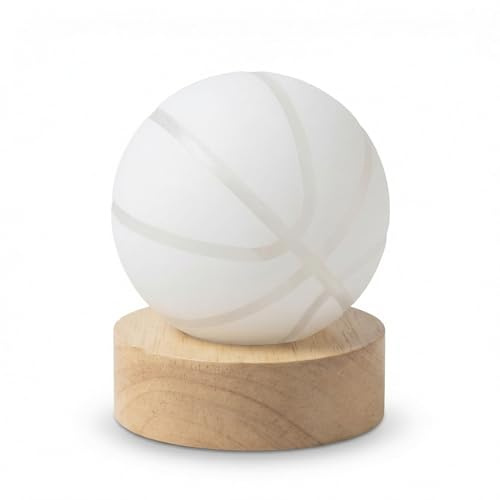 PixelLumens Sfera di Cristallo 3D LED con Base in Legno - Lampada Notturna appassionati di pallacanestro- Luce Decorativa Incisa al Laser - Idea Regalo Creativa per Bambini e Appassionati(BASKET)