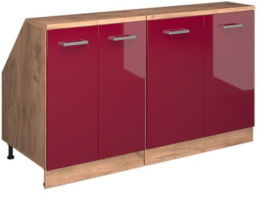 Vicco Dachschrägenschrank-Set Rion, Rot Hochglanz/Goldkraft Eiche, B140 x T60 cm 2er Set, platzsparend für Dachschrägen