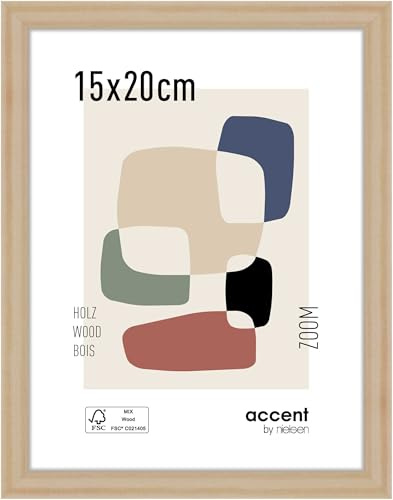 accent by nielsen Holz Bilderrahmen Zoom, 15 x 20 cm, Hellbraun | Holz Fotorahmen im Hoch- & Querformat zum Auftstellen und Aufhängen Hellbraun matt Echtglas