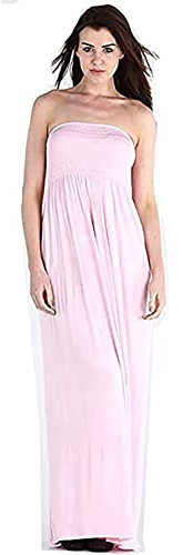 Purple Hanger - Longue Robe Bustier Femme Sans Bretelles Elastique Bandeau Uni Eté, Rose layette, X-Large