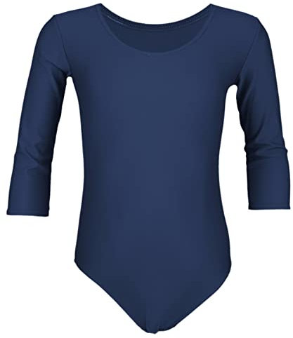 Aquarti Mädchen Body 3/4 Arm Ballett Trikot, Farbe: Dunkelblau, Größe: 134