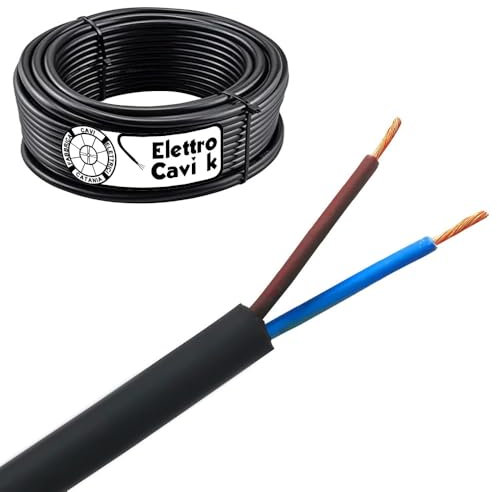 ELETTROCAVI K - CAVO ELETTRICO H07RN-F 2x2,5 mm² IN GOMMA NEOPRENE SUPER FLESSIBILE USO INTERNO/ESTERNO BIPOLARE 2 POLI CPR 0,6/1 kV IEMMEQU PROFESSIONALE MADE IN ITALY 10 METRI