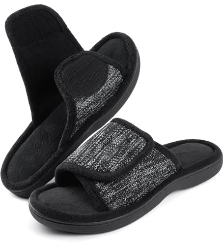 RockDove Men's Adjustable Wrap Memory Foam Slide Slipper, Size 12/13 UK Men, Black