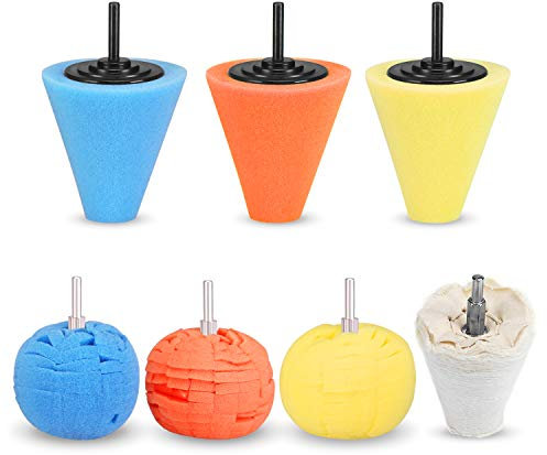 SPTA Polierball, Polierkegel, Polierscheibe für bohrmaschine, 7tlg Polierschwamm Set 4tlg Polierkegel+3tlg Polierkugel Autopflege Schaum Polierball Polieraufsatz mit 6mm Schaft -X00601MIX1