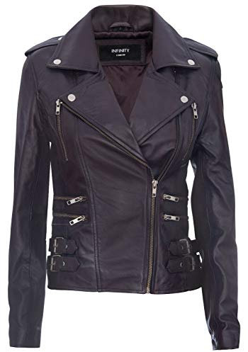 Infinity Leather Giacca da Moto Viola retrò in Pelle 100% Nappa da Donna M