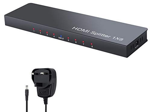 LiNKFOR 4K HDMI Splitter 1 IN 8 OUT with Certified Power Adapter 3D 8 Ports HDMI Splitter Box Metal 8 Way HDMI Splitter for PC STB PS3 Blu-Ray Player HDTV Etc