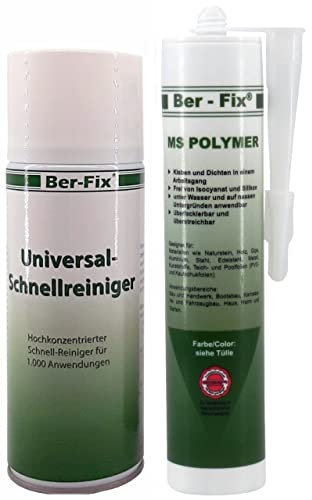 Ber-Fix MS Polymer Kleber Transparent Glasklar 300g + 400ml Schnellreiniger – Klare Verklebung für Glas & Fliesen, feuchtigkeitsbeständig & elastisch
