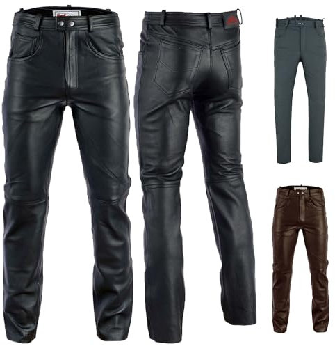 Radmasters Herren Lederhose lederjeans bikerjeans Jeans Hose Echtleder, Schwarz, 54/XL