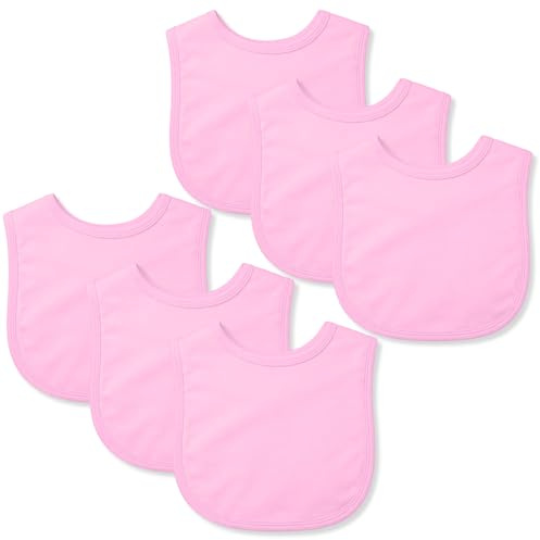 Baby Bibs, 100% Cotton Dribble Bibs For Boys & Girls 0-24 Months 3 Pack or 6 Pack, Teething Bib, Milk Feeding Bib Pink 6 Pack