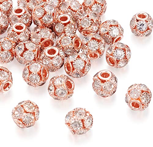 Craftdady 30Pcs 12mm Crystal Rhinestone Rondelle Spacer Beads Rose Gold Disco Ball Loose Beads for Jewelry Making Hole:3mm