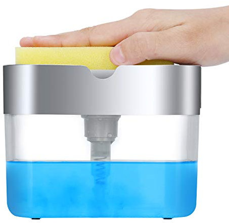 Albayrak Dispenser Sapone Liquido Manuale e Detersivo con Contenitore Spugna Piatti, Distributore Portasapone e Portaspugna per Lavello Cucina & Casa