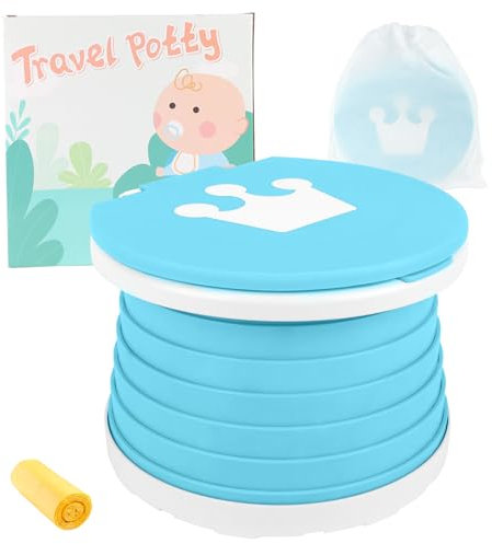 Spark Moments Toilettensitz kinder, tragbare Klapptoilette für Kinder, Töpfchen für Kinder, Faltbares Reisetöpfchen Indoor- und Outdoor-Reisen mit Reisetasche und Eine Rolle Müllsäcke Blau