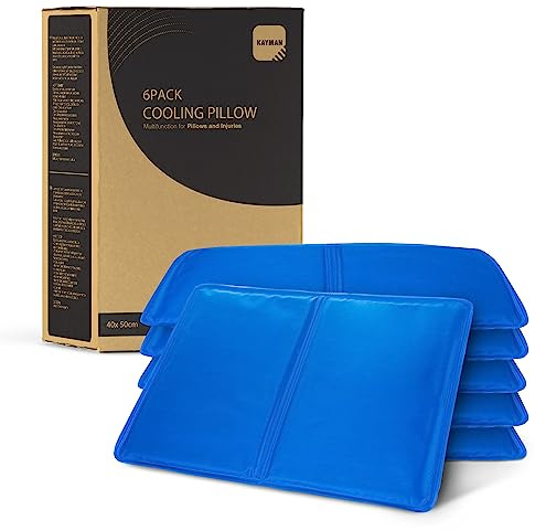 KAYMAN 6 x Reusable Cooling Gel Pads | Multifunction Gel Cushion Pillows for Absorbs, Dissipates Heat, and Sports Injuries | Improves Sleep Quality and Reducing Night Sweats - 40x50cm Jelly Inlay
