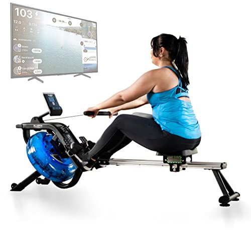 Bluefin Fitness Blade Aqua M-1 Metall-Wasserrudergerät Realistisches Rudererlebnis Wasserkraft-Technologie Hochbelastbarer Aluminiumrahmen Hochintensives Training Kinomap App-Integration Einheitsgröße