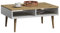 MATKAM Couchtish Isla H46 x B100 x 50 cm, in Retrooptik, 2 offene Ablagefächer, konischen Beine (Artisan Eiche-Weiß)