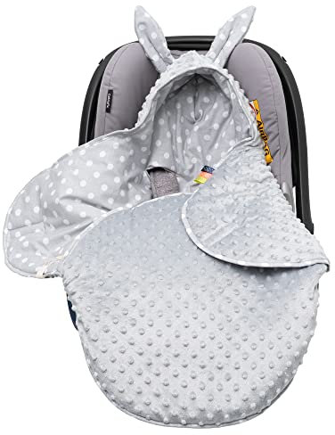 Mikos* Einschlagdecke für Babyschale Winter Kinderwagendecke, Fußsack Neugeborenes und Baby - Soft Minky und 100% Baumwolle, mit Füllung Kinderwagen Buggys z.B.Maxi Cosi 3 Punkt Gurt (37)(Grau)