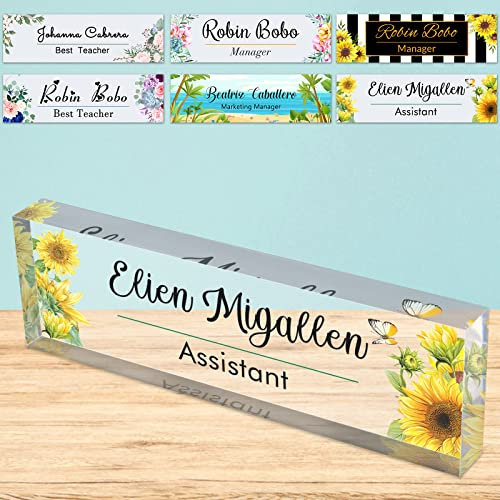 Plaque d'Identification Personnalisée en Bloc d'Acrylique pour Bureau - Décor, Appréciation, Cadeau - 8x2.5 Pouces
