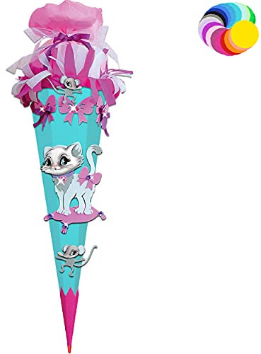 alles-meine.de GmbH Bastelset - Schultüte Farbe & Größe wählbar 70/85 / 100 cm - Katze & Maus - Farbe frei wählbar - Bastelschultüte - Zuckertüte zum selber Basteln Bemalen..