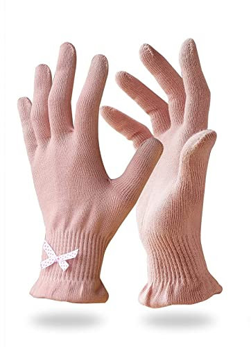 Migliore Wear 2 Pairs Cotton Gloves for Eczema with Touchscreen Fingers, Moisturising Gloves for Dry Hands, SPA, Hand Care, Eczema Gloves for Adults(Pastel Pink-S/M)