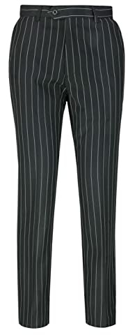 Xposed Men’s Black on White Pinstripes Trousers Classic Tailored Fit Dress Suit Pants