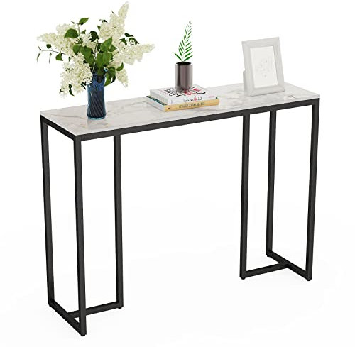 FATIVO Console Meuble Entrée en Marbre: Table Console Blanche Scandinave Meuble d’Entrée Bout de Canapé Noir pour Entrée Couloir Salon - 100x30x78.5 cm Motif Jade