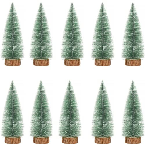 SPRINGOS Lot de 10 mini arbres de Noël artificiels avec véritable tronc d'arbre 25 cm Décoration de table Petit pin