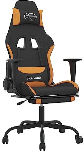 vidaXL Chaise de Jeu de Massage avec Repose-Pied Chaise d'Ordinateur Fauteuil Dossier et Repose-Pied Réglables Bureau Noir et Orange Tissu