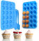 2 Pack Mini Muffin Tray 24 Cup Silicone Muffins Pan, Non-Stick Cupcake Tin, Silicon Mould Bakeware, Reusable Baking Case for Mini Mince Pie, Cupcakes, Dishwasher Safe，Bakeware(Blue)