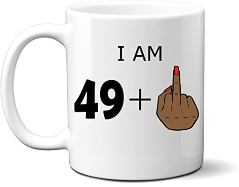 Funny 50th Birthday Gift for Women or Men, Controversial Happy Birthday Mug, Funny Tea Coffee Cup (Brown Hand Nail Varnish)