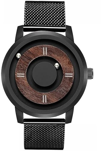 OSOLVE Watch Wood Watch Men Quartz Watches Magnetic Magnet Ball Drive Mens Wooden Dial Mesh Stainless Steel Leather Male Wristwatches