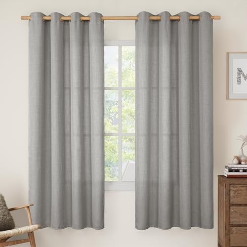 LAMIT Leinen-Vorhänge für Wohnzimmer, mit Ösen, dicke Leinenstruktur, Sichtschutz, Lichtfilterung, Jute-Vorhänge für Bauernhaus/Schlafzimmer, 183 cm, 2 Paneele (132,9 x 183,9 cm, Grau)