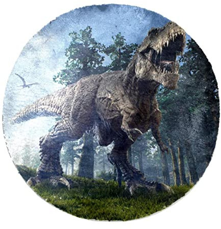 Alfombra redonda de piel sintética personalizada y suave, alfombra lanuda de dinosaurio, caza del bosque del creácico, para dormitorio, sala de estar