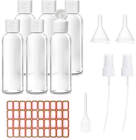 XWCHASA 6 Pcs Plastic Travel Bottles, 50ml Clear Travel Bottles Empty Plastic Bottles with Screw Lids, Refillable Cosmetic Bottles Travel Bottle for Liquids Toiletries Lotion Shampoo Conditioner
