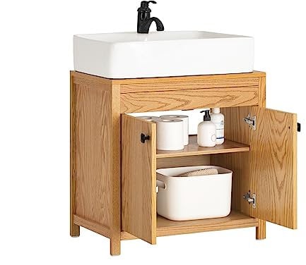 SoBuy Mobile sottolavabo con 2 ante Mobile bagno Mobiletto per lavandino (senza lavandino) Colore di naturale 60x35x60cm BZR98-N