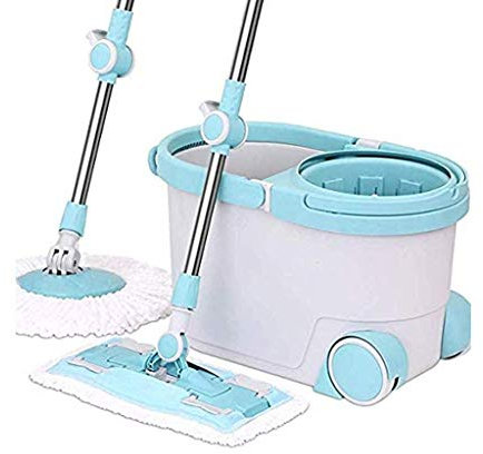 Mop rotativo Mop a spruzzo d'acqua per uso domestico Pressione della mano Lavaggio a mano libera Mop piatto con secchio (blu)