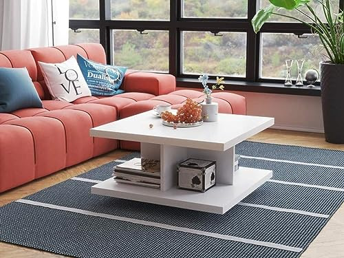 Sellon24® Couchtisch Sofatisch Weiß 60 x 60 cm, mit Stauraum, Beistelltisch mit 4 offenen Regalen, Wohnzimmertisch Modern Stabil GRAFI (Höhe 50 cm)