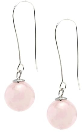 Orecchini Pendenti in Argento Sterling con Pietre Naturali Fatte a Mano per Donna - Orecchini con Perle a Sfera da 12mm per Ragazze (Quarzo rosa)