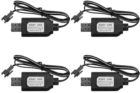 DollaTek 4PCS USB Charger Cable 7.2V RC Battery Charger with SM Port for RC Car SCX24 Splatter Ball Gun FPV Drone Quadcopter Crawler