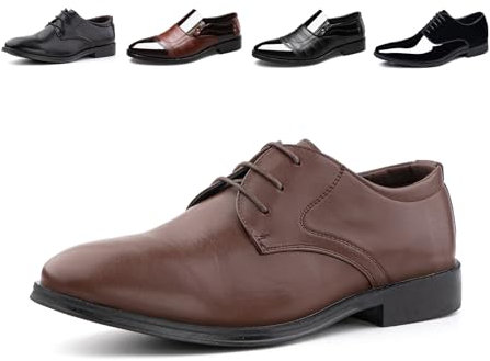 Hitmars Zapatos Vestir Hombre Derby Oxfords Cordones Cuero Patente Traje Clásicos Formales Brogue Negocios Fiesta Boda FL1811 Marrón EU 45