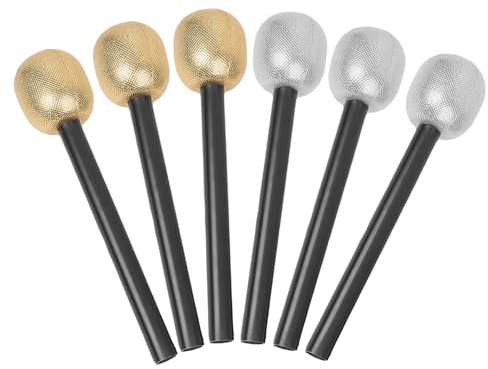 JOINPAYA 6 Stück Glitzernde Mikrofon-Requisite: Gefälschtes Bling-Mikrofon-Zubehör für Halloween, Karaoke, Cosplay, Kunststoff, 26 cm,(Silber + Gold)