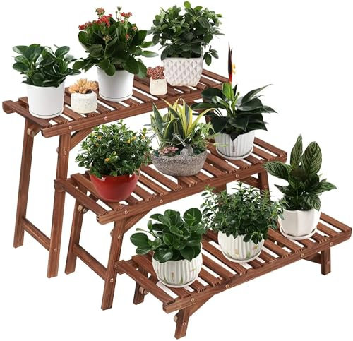Scaffale per Piante in Legno, Portafiori Portavasi Decorativo con Aspetto Moderno, Capacità di Carico,per Balcone e Giardino