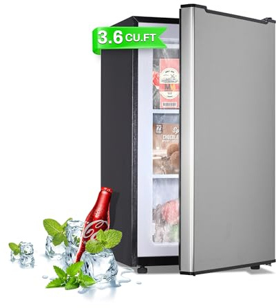 Maine Upright Freezer 3.6 Cu.Ft Mini Freezer with Reversible Stainless Steel Door Freestanding Compact Freezer with 3 Adjustable Thermostat, Small Freezer for Apartment Dorm (Silver)