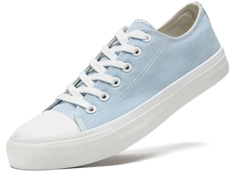 sharllen Ladies Canvas Shoes Women, Unisex Lace up Plimsolls Pumps Low Top Trainers for Men Casual Sneakers Canvas Plimsoles Flat Shoes(Light Blue 250)