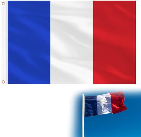 Frankreich Fahne,Frankreich Flagge,Französische Nationalflagge,90 x 145 cm Französische Flagge Groß,mit Messing-Ösen,1 Stück