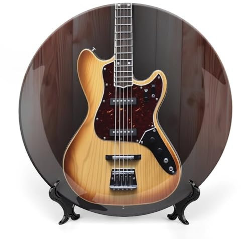 BTCOWZRV Gitarre Musikinstrument Keramik Dekorative Teller Knochenporzellan Dekorative Teller mit Präsentationsständer Speiseteller Kunst Handwerk Keramik Ornamente für Wandbehang Dekoration