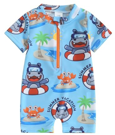 Maillot de Bain Bébé Garçon Anti-UV à Manches Courtes Combinaison de Bain Piscine Natation Plage Maillot Une Pièce Protection Solaire (Bleu Ciel, 0-3 Months)
