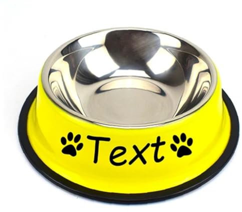 jfs Gamelle personnalisée pour chien ou chat, en acier inoxydable pour l'eau et la nourriture, gamelle rose pour chien ou chat, gamelle pour chien mignon, gamelle d'eau pour chien (jaune)