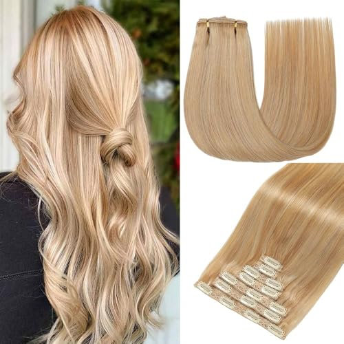 GUDOZO Clip in Extensions Echthaar 7pcs 40cm 120g Schokoladenbraun Invisible Dunkel Braun Hair Extensions Remy Clip in Haarverlängerung Natürliche Skin Weft Echthaar Extensions(16Zoll,M10/22/613#)