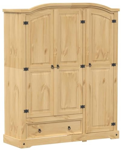 vidaXL Kleiderschrank, Garderobenschrank mit Stauraum Metallgriff, Hochschrank für Schlafzimmer, Dielenschrank, Modern, Massivholz Kiefer