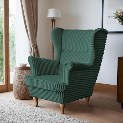 BEAUTY SOFA - Felix Sessel - Ohrensessel - Relaxsessel mit Armlehnen - Fernsehsessel - Polstersessel - für Wohnzimmer, Schlafzimmer - Sessel Wohnzimmer - Grün (Tilia 39), Beine Buche
